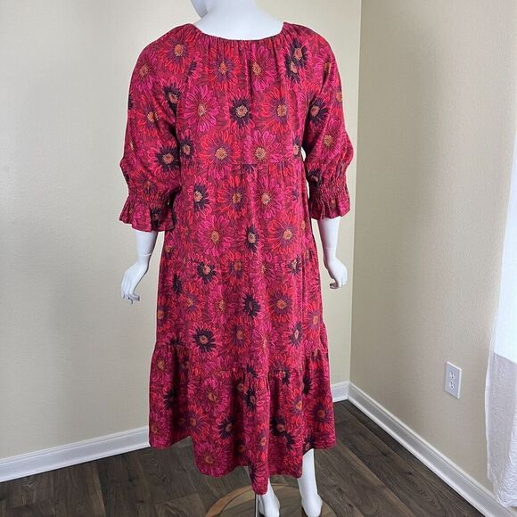 Coco + Jase Custom Womens Size XL Red Floral Cotton Pullover Midi Dress Art Boho - Picture 13 of 13